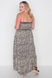 Plus Size Beige Black Strapless High-Low Boho Dress