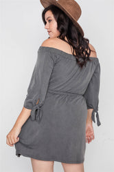 Plus Size Charcoal Off The Shoulder Basic Mini Dress