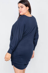 Plus Size Navy Batwing Basic Mini Dress