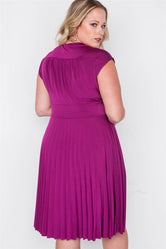 Plus Size Berry Pleat Accordion Fit & Flair Dress